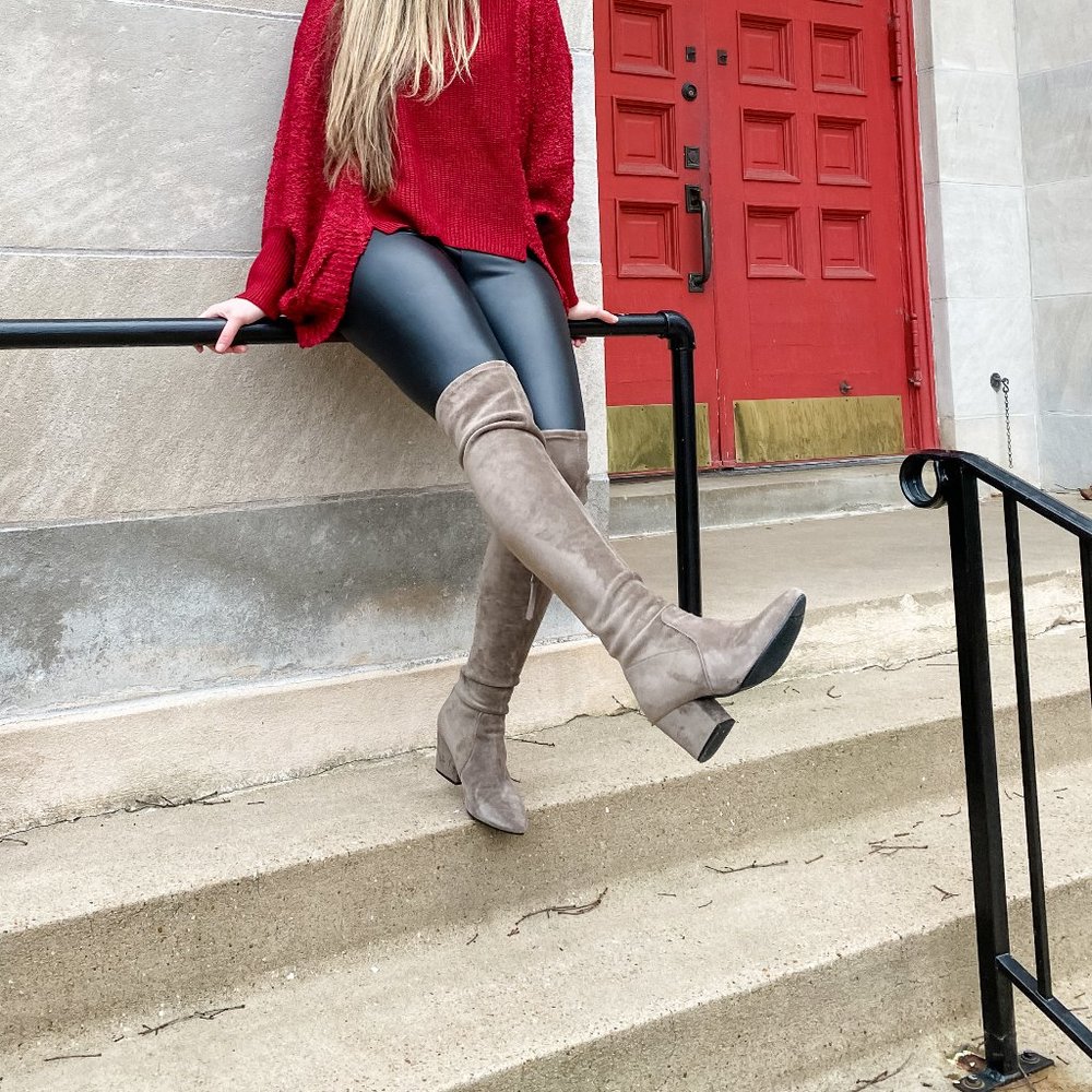 Carina Taupe Suede Leather Over the Knee Boots Goodnight Macaroon